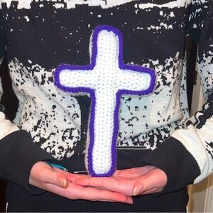 Handmade White and Purple Crochet Cross Plush - Kids Toy